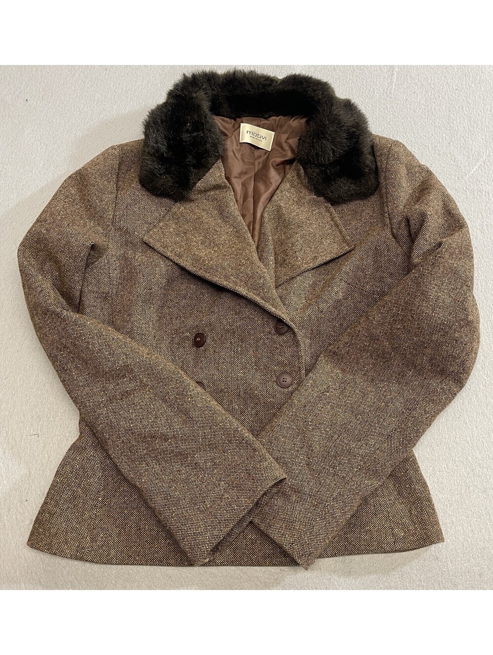 MOTIVI Women's Jacket Size 8 Brown Wool Faux Fur Notch Lapel Blazer